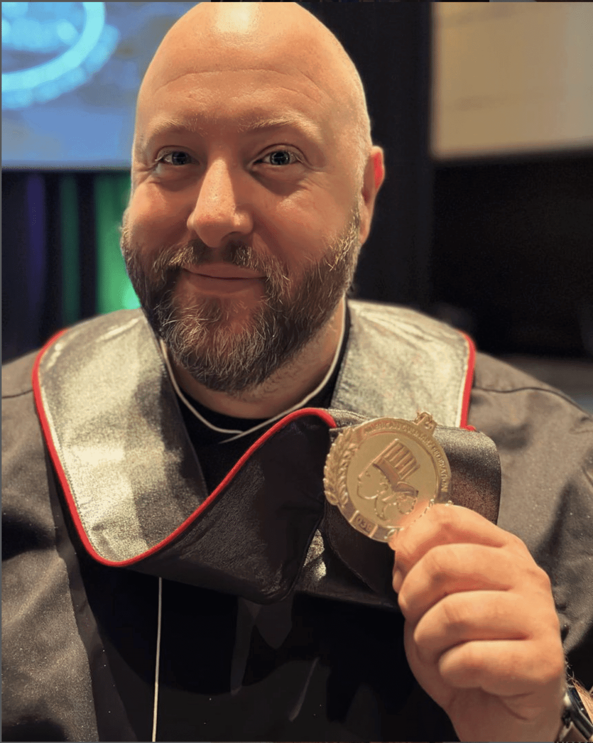Chef Sarasin showing his medallion