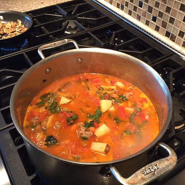 Pot of minestrone soup