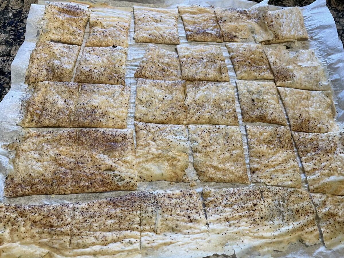 A tray of sourdough discard cracker