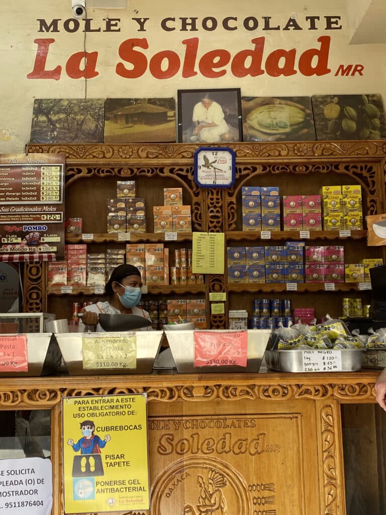 Mole and chocolate for sale, Oaxaca, Mexico.