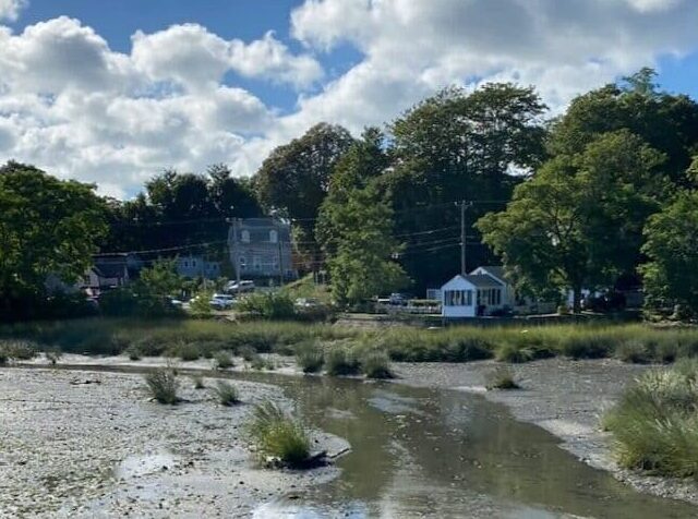 Brilliant blue sky and clouds from Uncle Tim's Bridge in Wellfleet, Cape Cod.