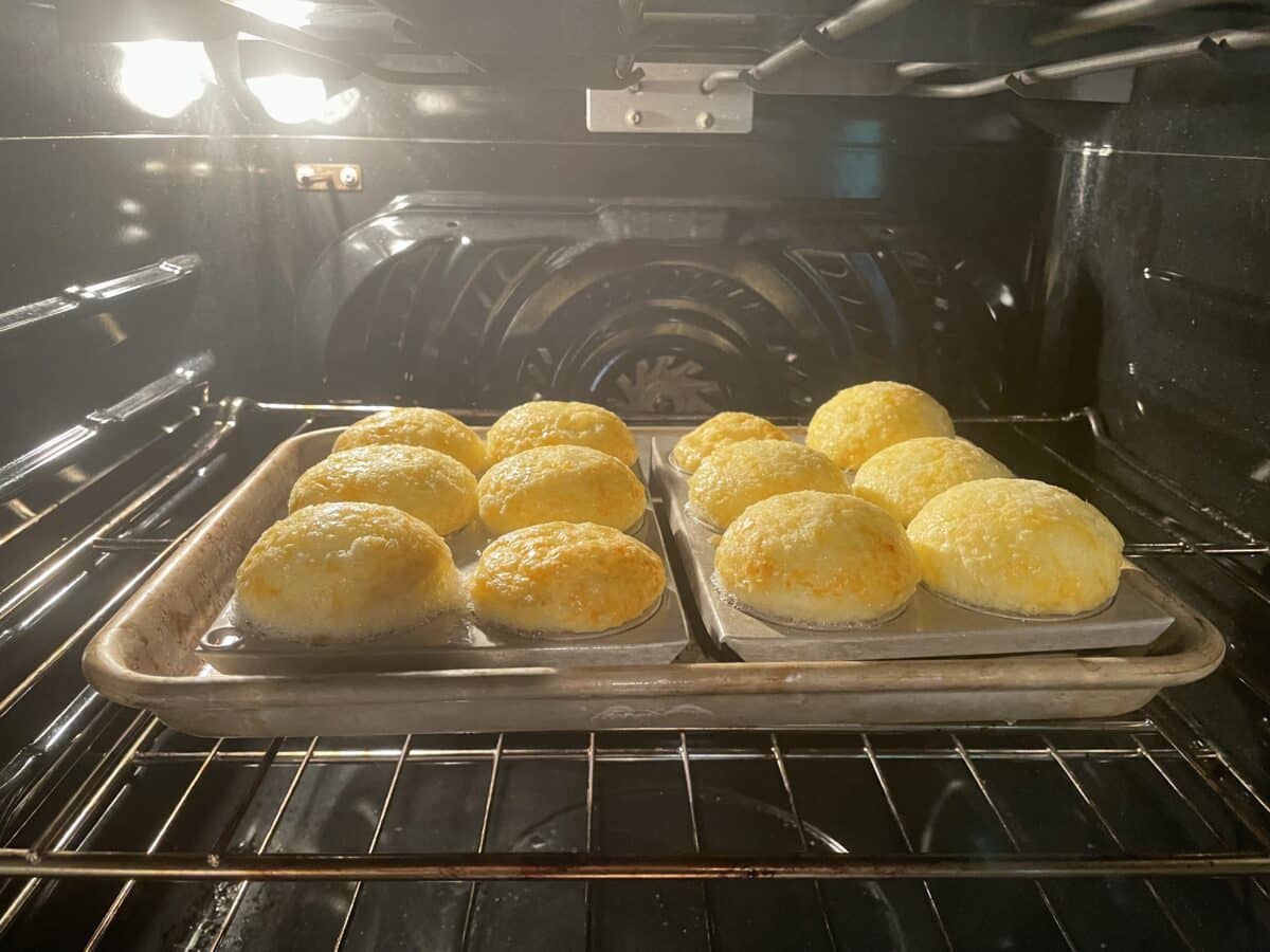 Brazilian Cheese bread bakijg in oven