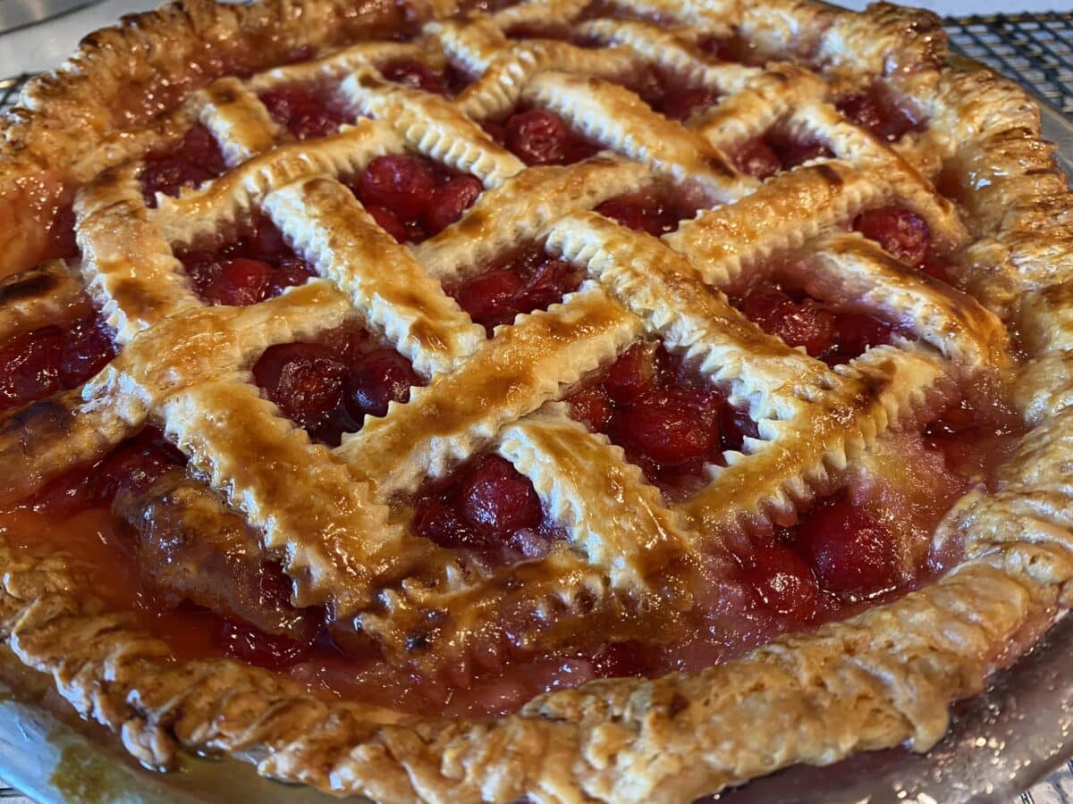 Close up of a cherry pie