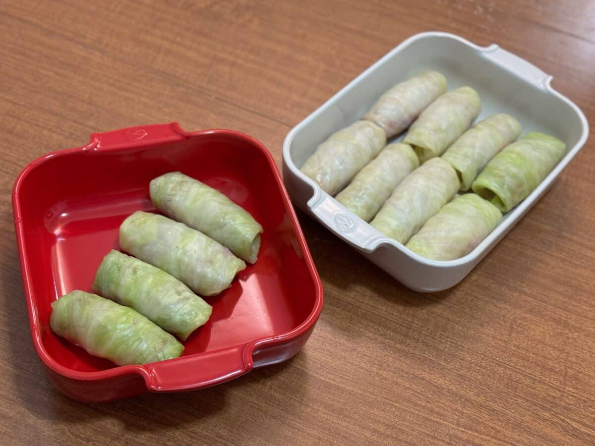 Peugeot ceramic bakers with stuffed cabbage rolls