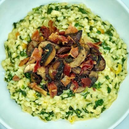 Spinach Risotto with Bacon & Mushrooms