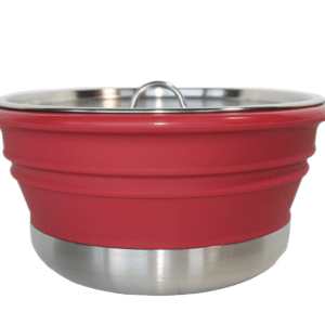Red Nautical Scout collapsible cookpot with stainless steel base and lid.