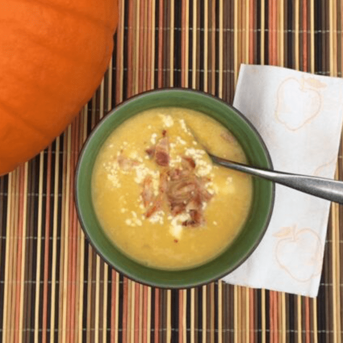 Pumpkin Sop with blue cheese and bacon