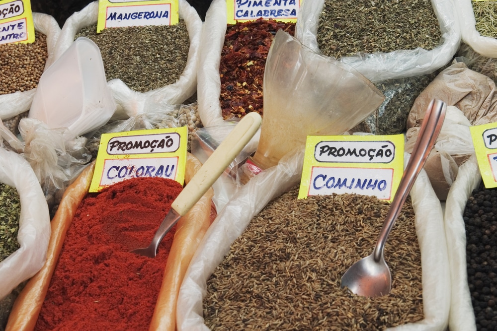Spices in an open air street maket in Rio de Janeiro, Brazil