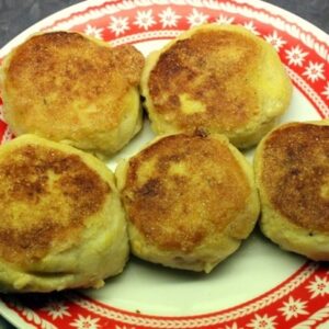 A plate of freshly cooked stuffed potato cakes