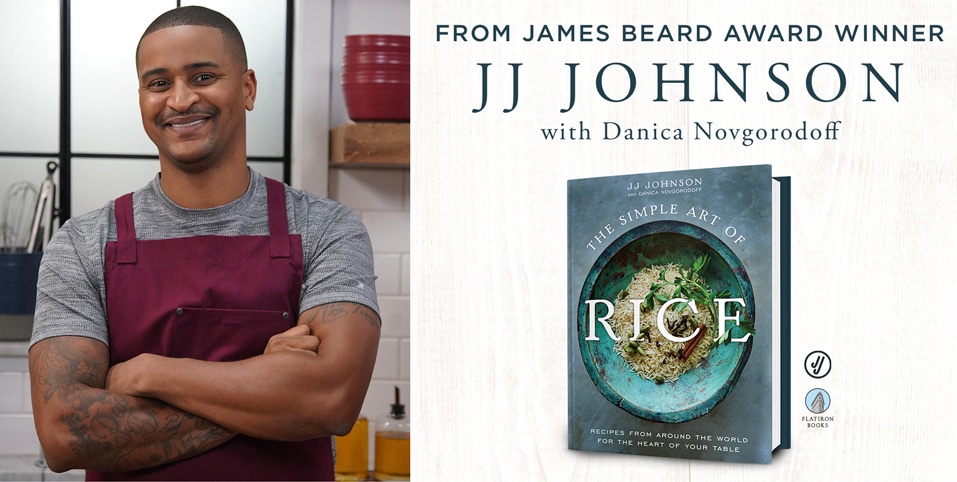 Photo of JJ JOhnson and Art of Rice Cookbook