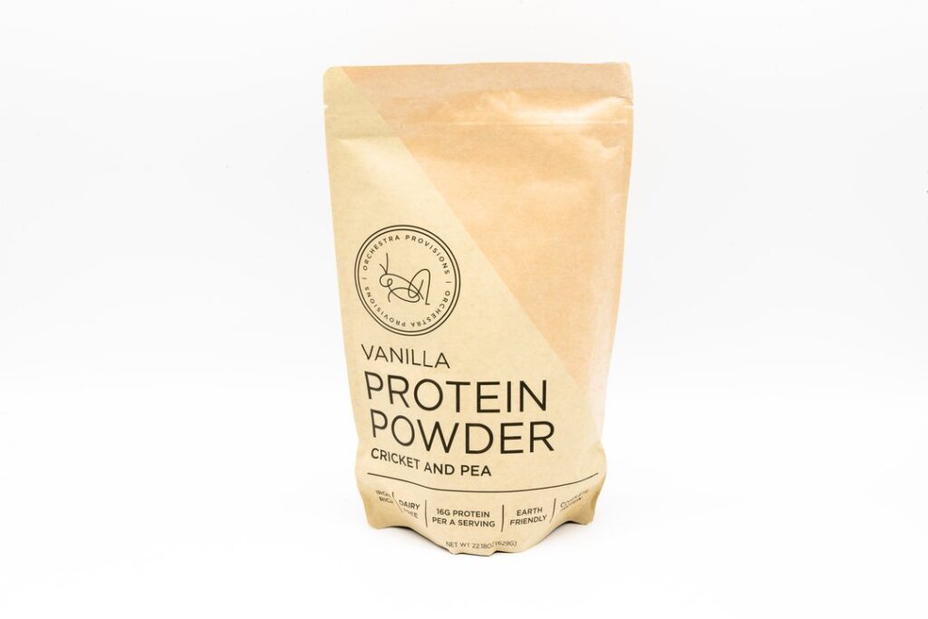 Vanilla flavored protein powder labeled as 