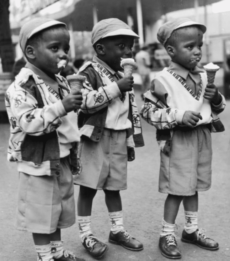 vintage photo of African American Children eating ice cream